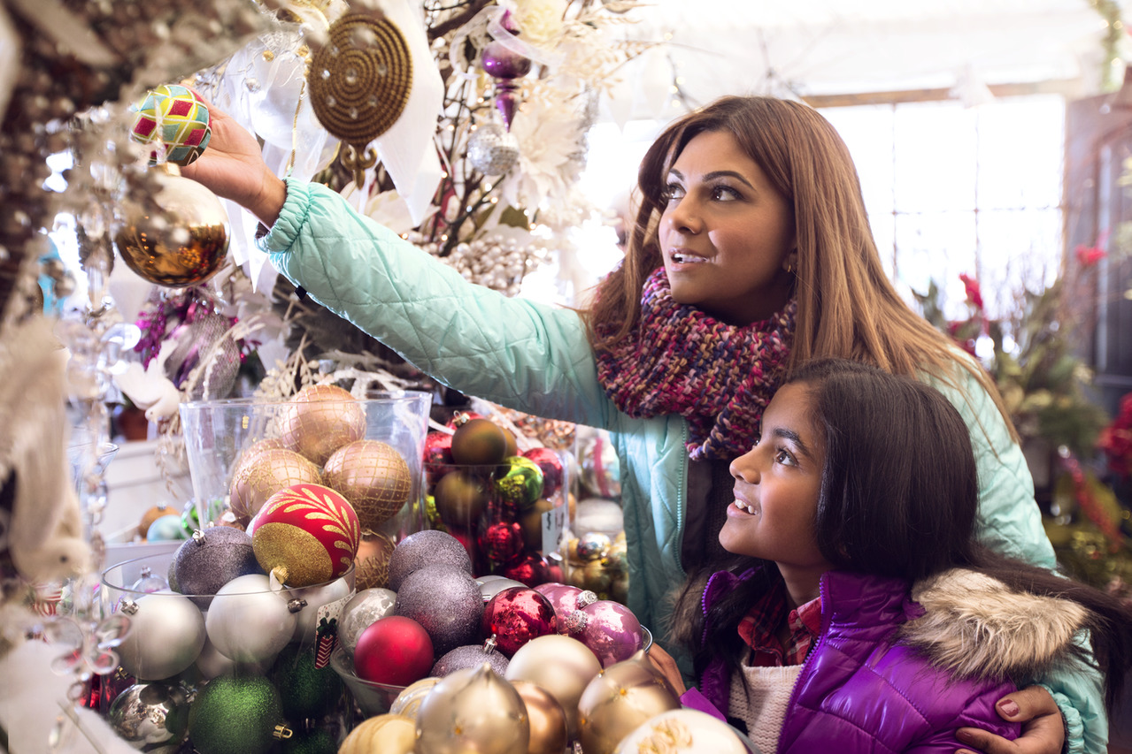 Woman and daughter during Christmas time