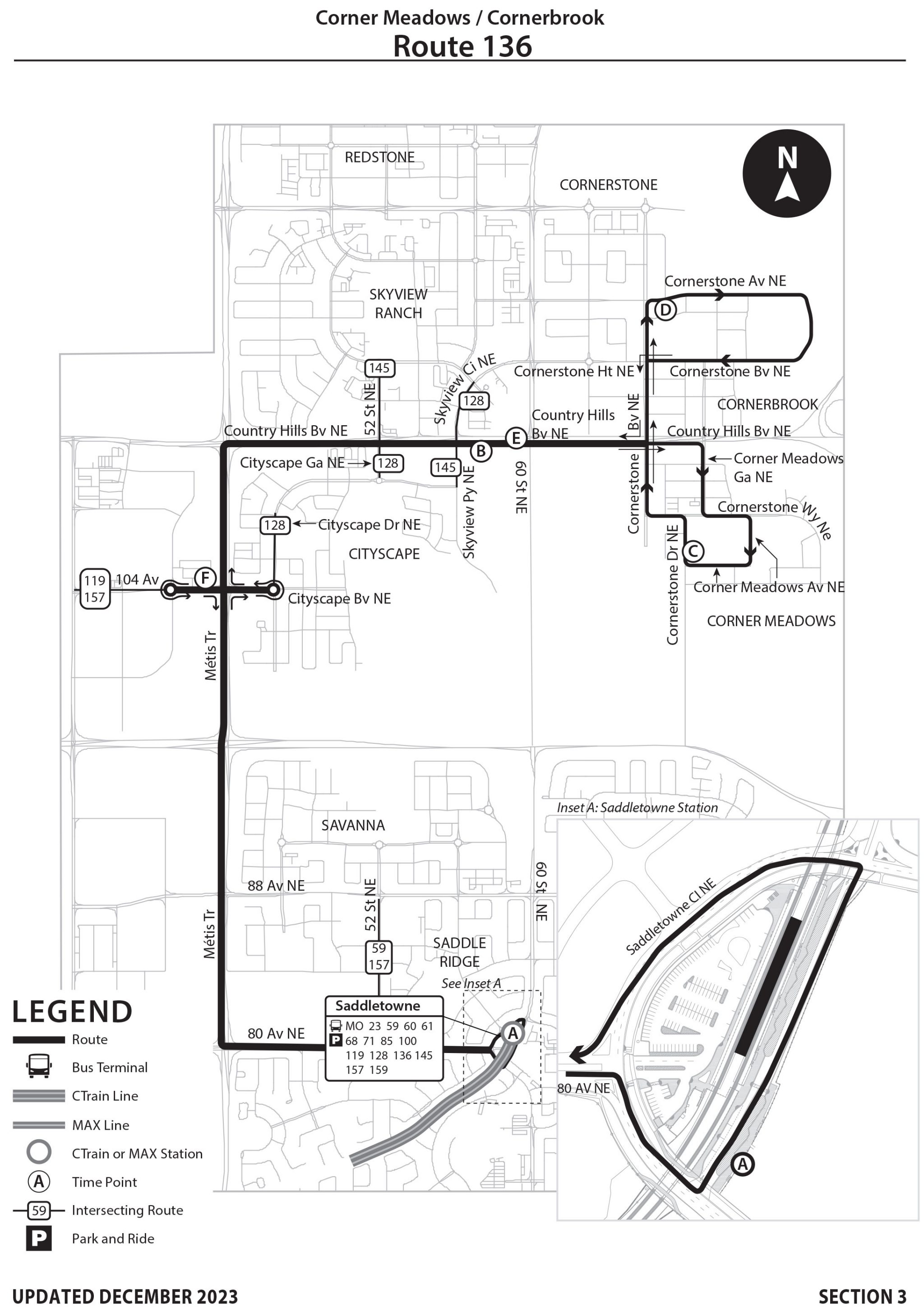 map of Route 136 as of 11/2023