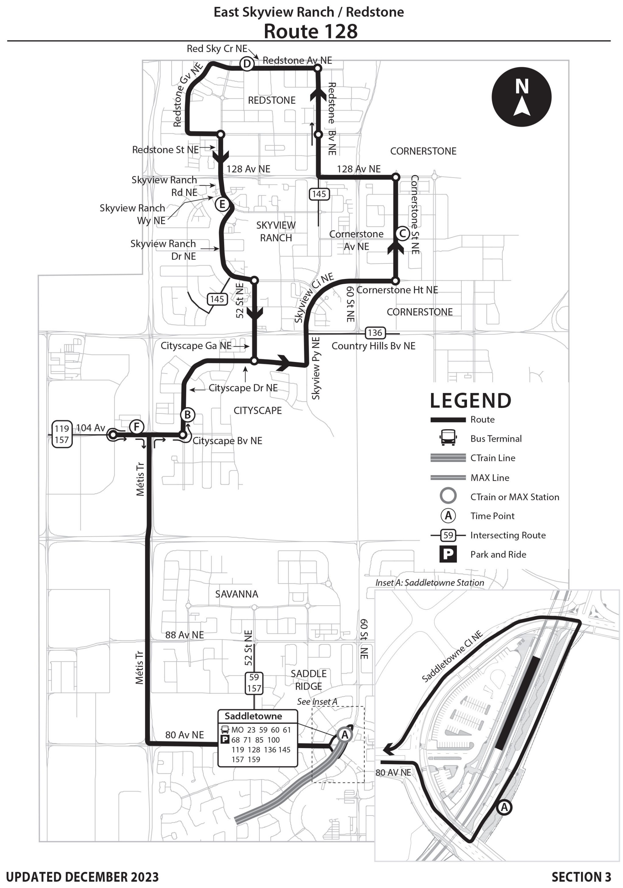 map of Route 128 as of 11/2023