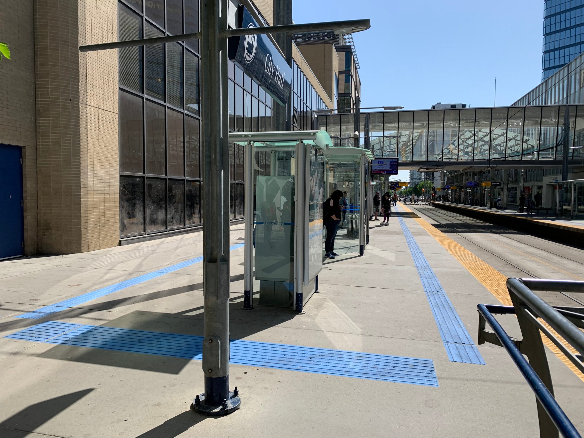 the new tactile surface indicators at City Hall Station